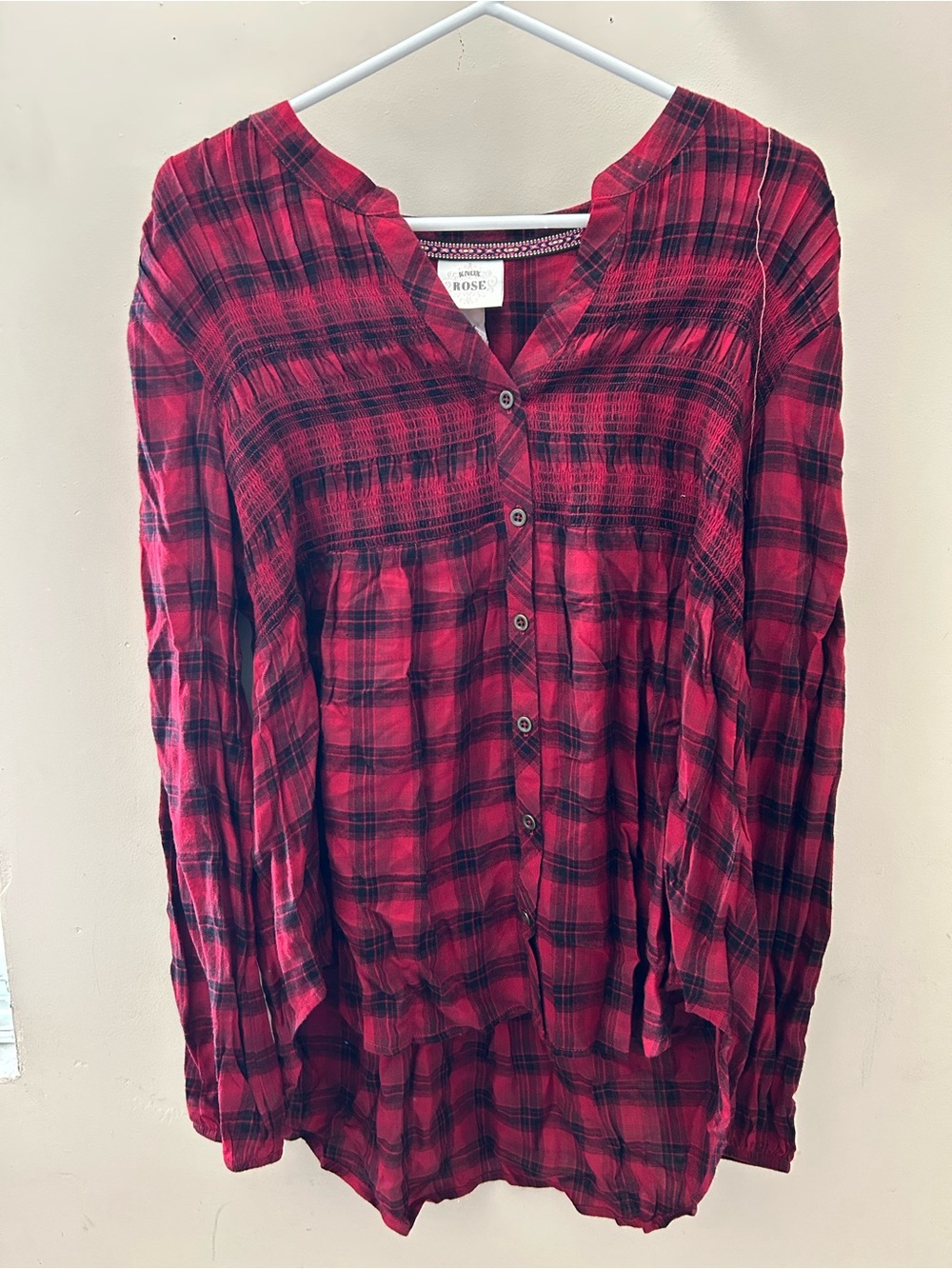 Knox Rose Red and Black Plaid Button-Up Tunic